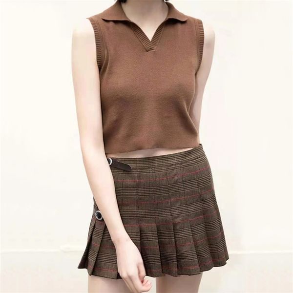 

women polo collar sweater vest casual knit tank 210512, Black;white