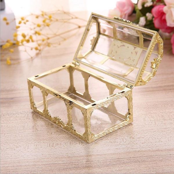 

storage bottles & jars creative transparent plastic jewelry organizer golden treasure box female earring holder case