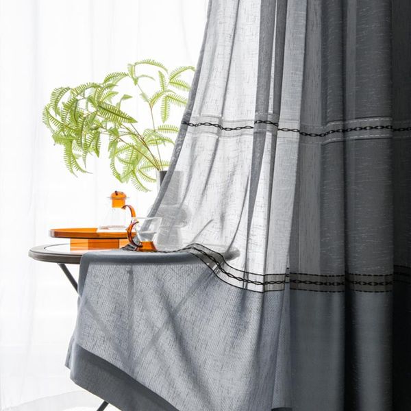 

curtain & drapes thick gray cotton and linen geometric stitching curtains for living room kitchen door cafe voile tulle window sheer #4