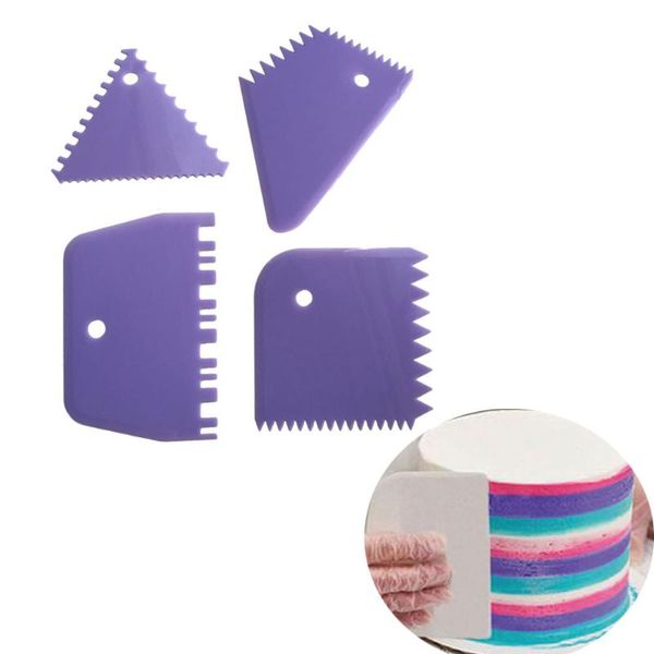 

baking & pastry tools 4pcs/set plastic dough scraper fondant cream cake decorating plain smooth jagged edge spatulas cutters