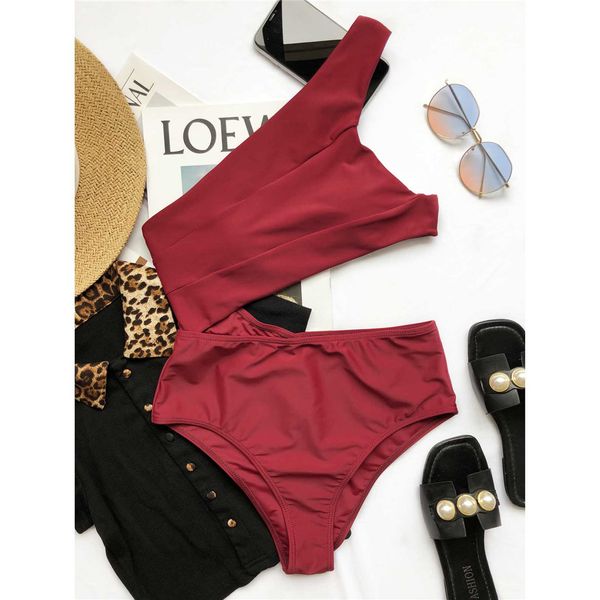 

asymmetric tummy cut out women swimwear one piece swimsuit female one shoulder padded bather bathing suit swim lady k2835