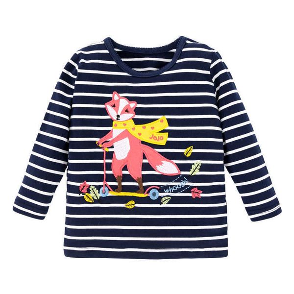 Salto Metri Applique in cotone Ragazzi Ragazze T-shirt per l'autunno Primavera Baby Stripe Abbigliamento Moda Bambini Maglie a manica lunga 210529