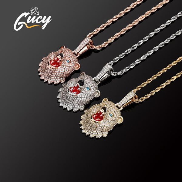 

pendant necklaces gucy gold silver color animal bear & tennis chains with full iced out cubic zirconia hip hop necklace jewelry