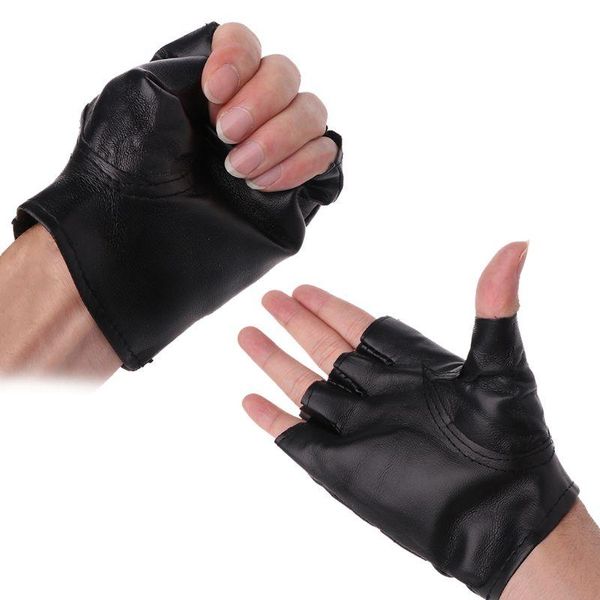 

bow ties men artificial leather half-finger gloves theatrical punk hip-hop driving motorcycle performance party fingerless mittens, Black;gray
