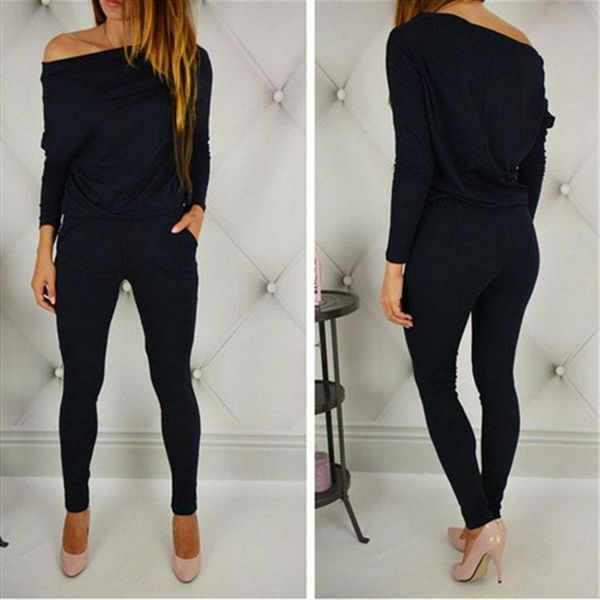 

women's jumpsuits & rompers ly spring autumn women jumpsuit off shoulder long sleeve solid color pockets lady loose casual, Black;white