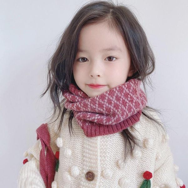 

scarves children's neckwear boys and girls autumn winter baby thickened warm student checkered knitting neck cover, Blue;gray