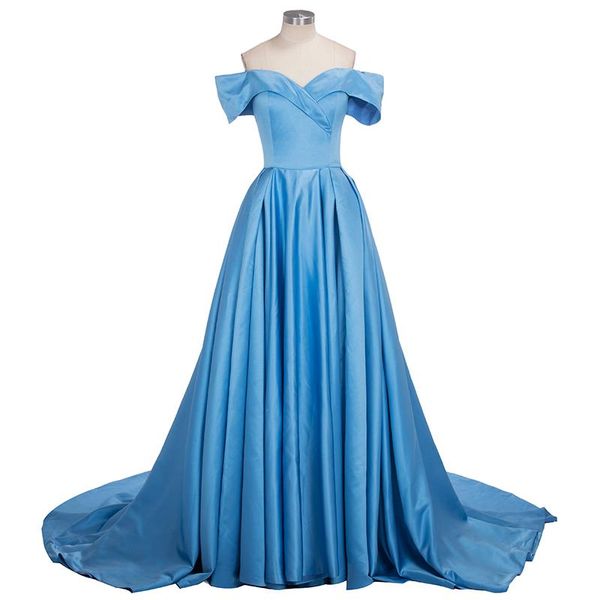 

party dresses princess off shoulder evening long 2021 sky blue elegant gowns satin dress robe de soriee, White;black