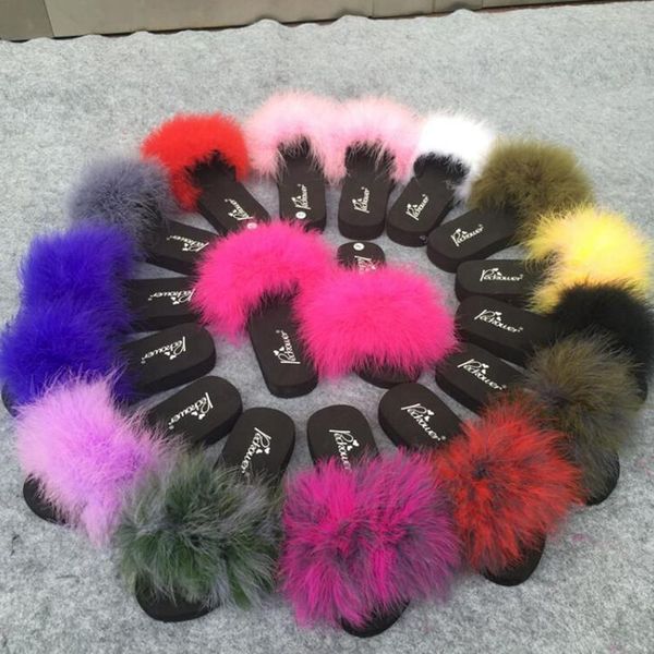 

fur slides women ostrich home slippers feathers fluffy beach shoes summer pantufa fashion sliders flip flops sandalia feminina, Black