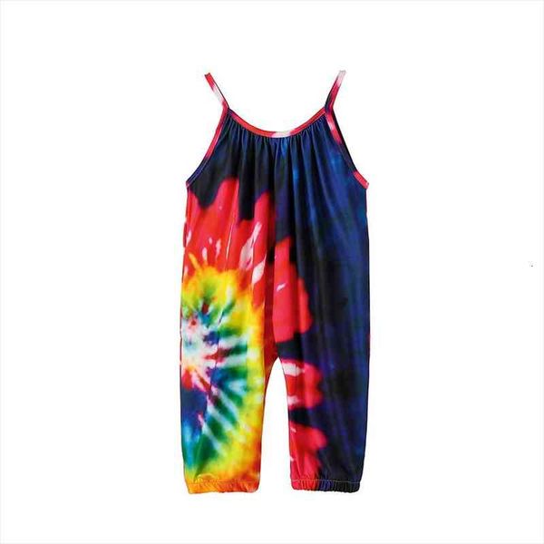

summer 2-6years infant kids baby girls sleeveless jumpsuit tie dye pattern printing elastic summer clothing, Blue