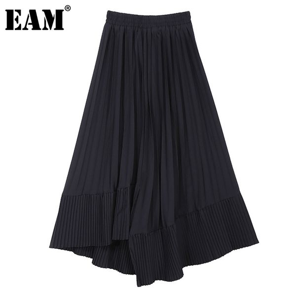 

[eam] high elastic waist black pleated ruffles pleated asymmetrical half-body skirt women fashion spring autumn 1dd7126 21512