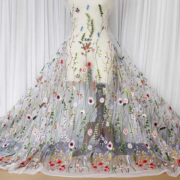 Splendido tessuto di pizzo veneziano Tessuto di pizzo ricamato floreale colorato Avorio o nero Tessuto di tulle Abiti da sposa Matrimonio africano Tull 210702