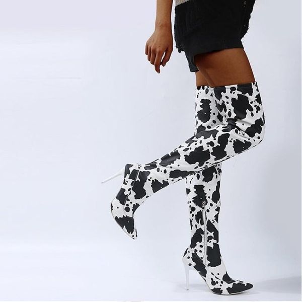 

boots 2021 winter fashion pointed toe wedges stiletto heel trend printed stitching and lacquered pu goddess kz050, Black