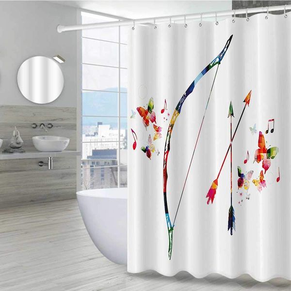

modern decor funny shower curtains for bathroom 72" w x 96" l, abstract unusual bow and arrow with butterflies music notes