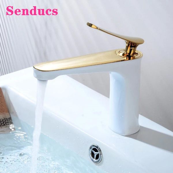 

bathroom faucets senducs solid brass basin sink faucet white gold mixer tap single handle cold
