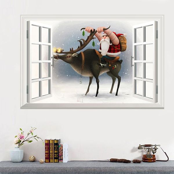 

party decoration christmas window stickers elk snow view house pvc wall removable decals home living room diy