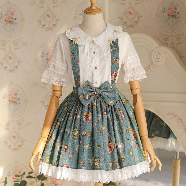 

skirts mechanical balloon ~ sweet printed lolita salopette skirt by strawberry witch, Black