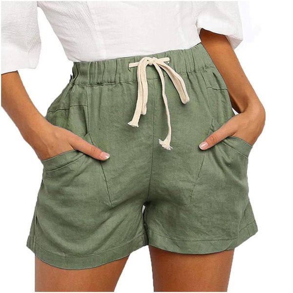

women's shorts 2021 summer casual solid color women fashion high waist comfy drawstring pocket loose clothing, White;black