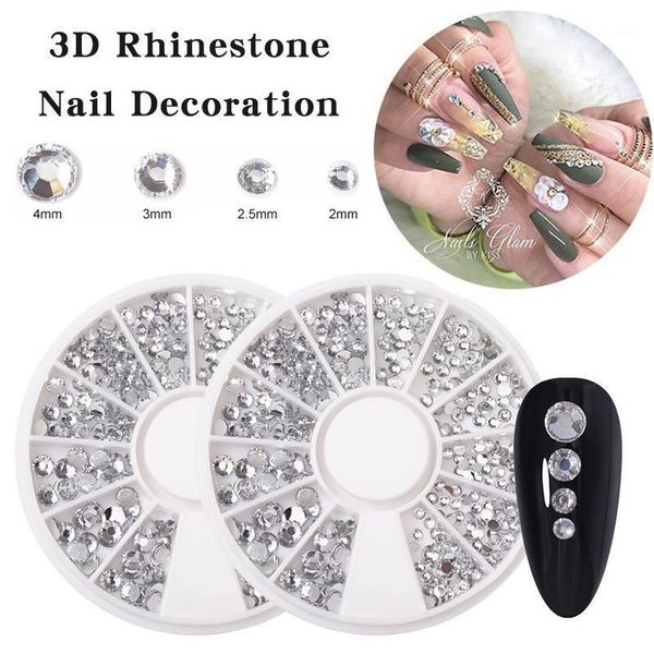 

mixed colorful nail rhinestone gold silver crystal studs beads 3d art decorations accessories in wheel1, Silver;gold
