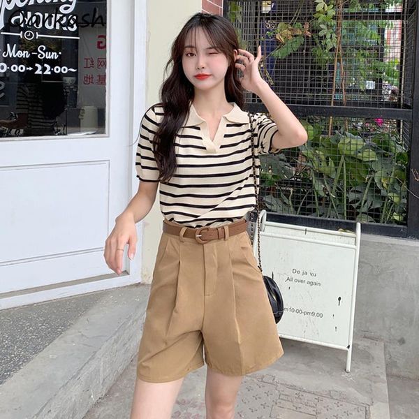 

women's tracksuits women sets short sleeve turn down collar tees wide leg shorts korean style tender cozy casual simple summer students, Gray