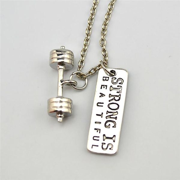 

pendant necklaces cool sporty necklace for barbell shape design strong is beautiful written plate zinc alloy drop, Silver