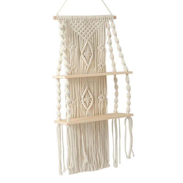 

other home decor macrame wall shelf 2 tier woven tapestry indoor wall-mounted rope bohemian shelves handmade for