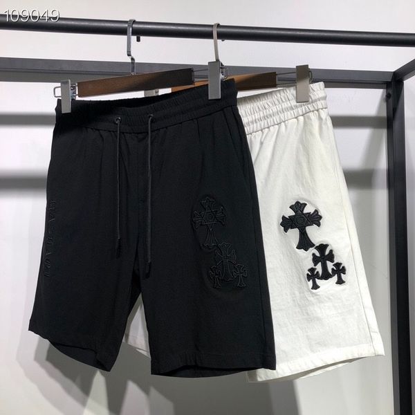 

21 summer new br ch spring crosin sanskrit letter cross embroidery casual men's and women's elastic short pant, White;black