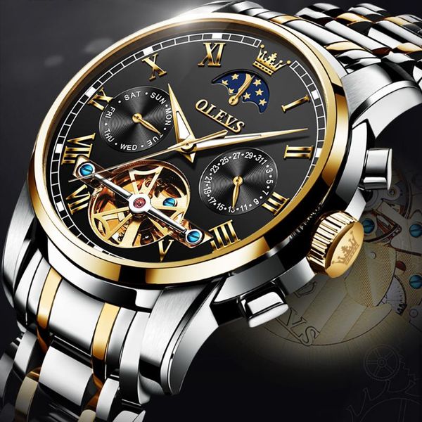 

wristwatches men's automatic mechanical wristwatch waterproof stainless steel watchband luminous hands hollow design fashion male clock, Slivery;brown