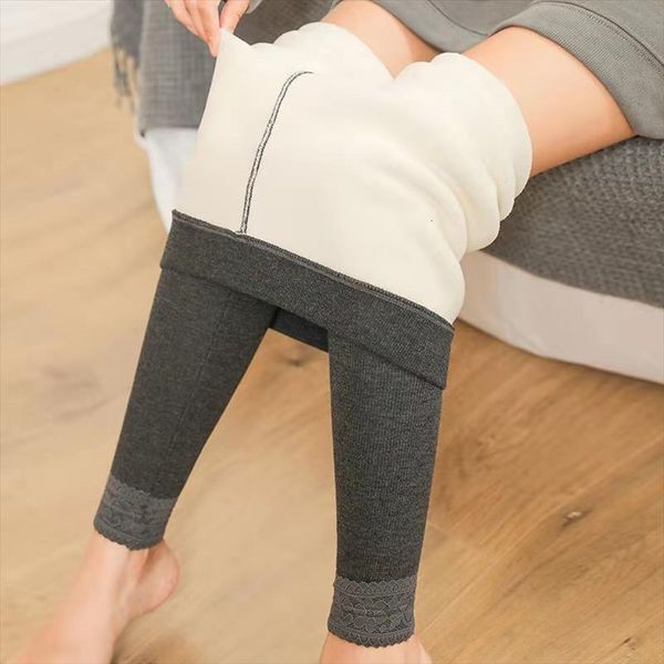 

spring winter thick lambswool warm women leggings pants lace capris ankle length elastic, Black