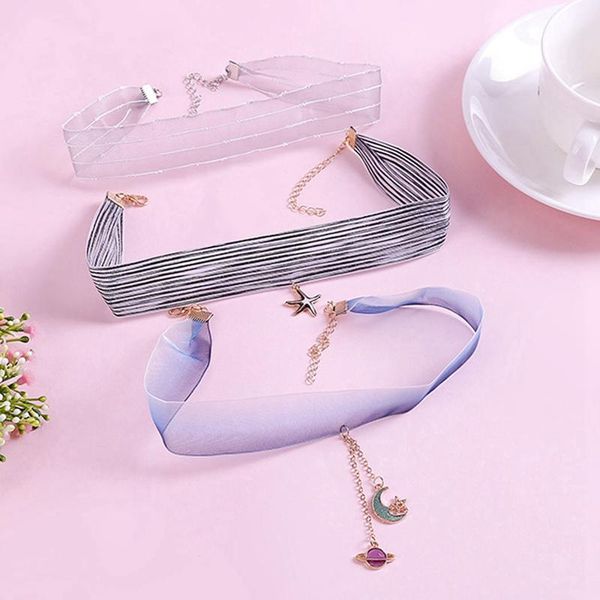 

3/4pcs women choker fashion decorative adjustable pendant velvet necklace tattoo lace chokers clavicle, Golden;silver