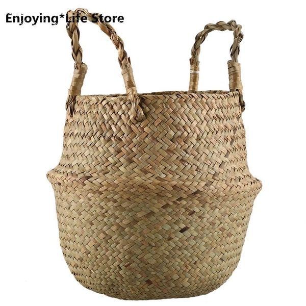

storage baskets seagrass wickerwork basket rattan foldable hanging flower pot planter woven dirty laundry hamper home decor size