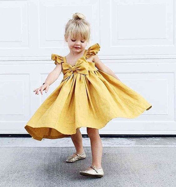 Sommer Kinder Kleider für Mädchen Mode Bogen Floral Koreanische Weg Von Der Schulter Prinzessin Kleid Party Geburtstag Kleinkind Kinder Kostüm G1215