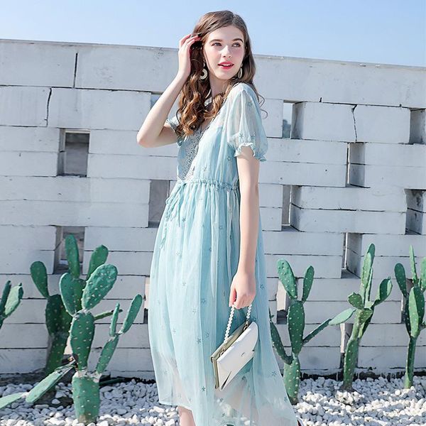 

maternity dresses pregnant women's dress summer chiffon fashion suit long skirt embroidered spicy mom high end foreign style, White