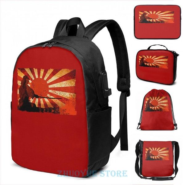 

backpack funny graphic print samurai sun usb charge men school bags women bag travel laptop