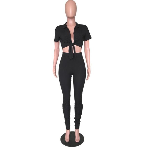 

women two pieces sets summer tracksuits short sleeve tie up crop stacked bell bottom ruched pants suit fitness outfits 2pcs 2xl, Gray