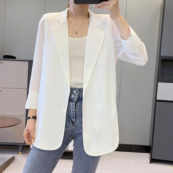 

women's suits & blazers chiffon blazer coat 2021 spring and summer korean loose sunscreen medium length air conditioning cardigan thin, White;black