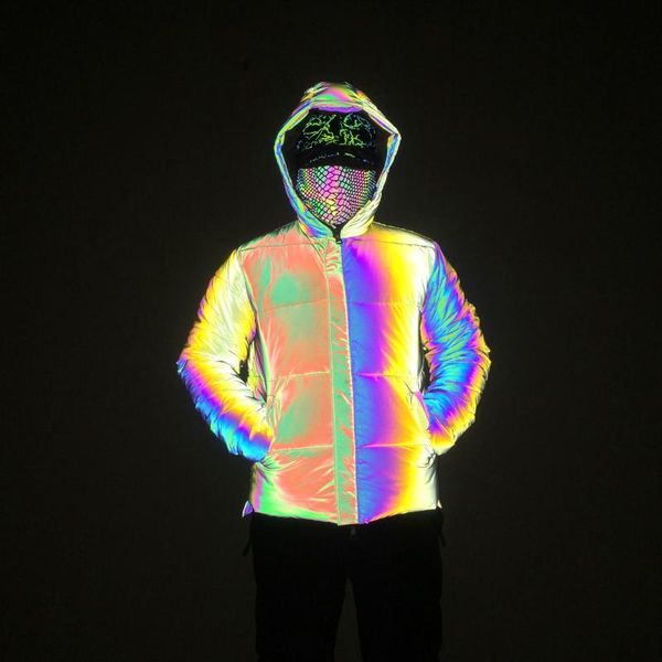 

men's down & parkas nice colorful reflective coat winter jacket men women fashion plus size warm pink drop, Black