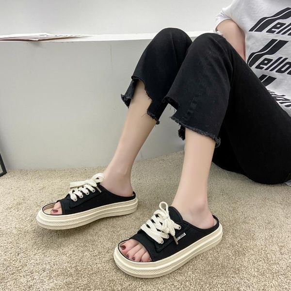 

slippers 2021 summer fashion women's canvas black and green casual