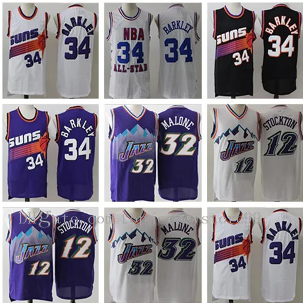 

2021 new stitched men's 32 malone 12 stockton 34 barkley black white purple throwback jerseys drop shipping popular jerseys wholesale, Black;red