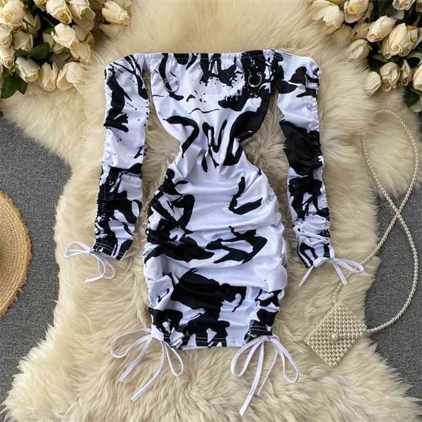 

korean autumn package hip dress women fashion long-sleeved high waist slim drawstring vintage vestidos p229 210527, Black;gray