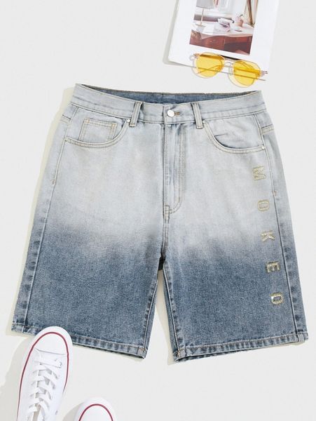

men rhinestone letter graphic ombre denim shorts j6vr#, Blue