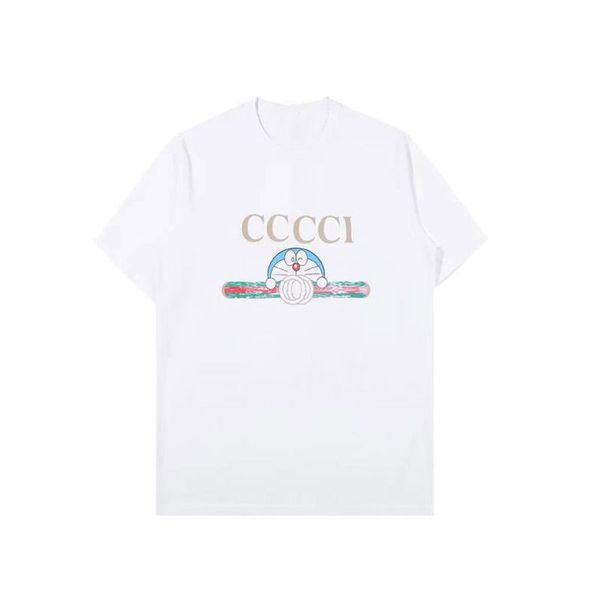 

doraemon co branded 2021ss cartoon letter red and green stripe letter printed short sleeve t-shirt for men, White