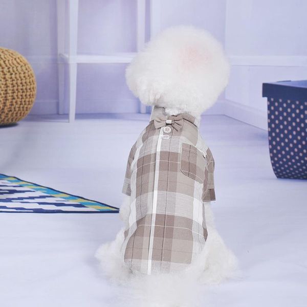 

dog shirts clothes spring summer cotton plaid bow tie pet dogs cat clothing for small chihuahua gentleman costumes apparel
