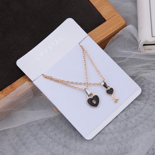 

pendant necklaces 2 pcs/set trendy couple for women men paired key lock heart pendants link chain fashion jewelry necklace gifts, Silver