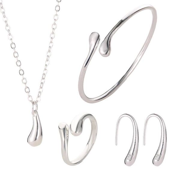 

earrings & necklace fashion 4pcs silver plated thread drop bracelet ring jewelry set for women girls back accessories