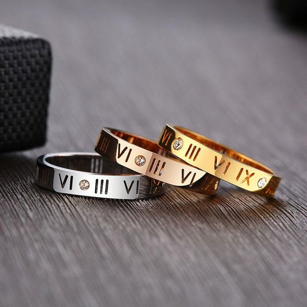 

wedding rings roman numerals women stainless steel with cubic tail ring jewelry, Slivery;golden
