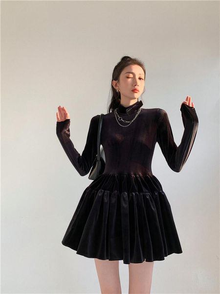 

casual dresses women's dress autumn winter short puffy princess christmas tabard annual meeting gold velvet elegant little black, Black;gray