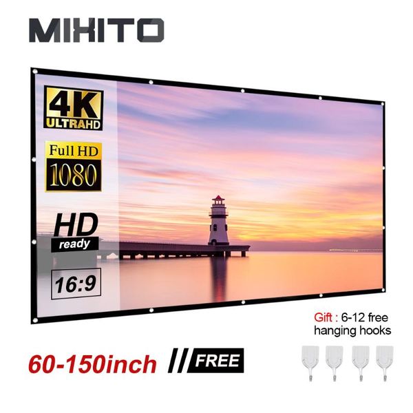 

projector screens 16:9 proyector 100 120 150 inches smart home outdoor ktv office portable simple curtain projection