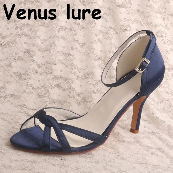 

dress shoes women heels high summer sandals navy satin with ankle strap, Black