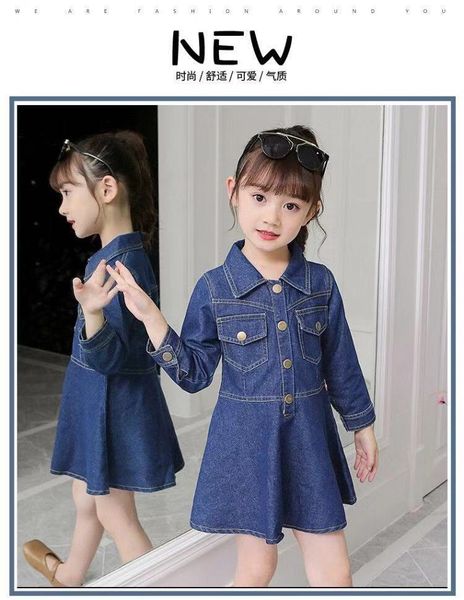 

girls' dresses girls es long sleeve spring brand princess girl navy jeans robe enfant denim vestido menina infantil clothing, Red;yellow