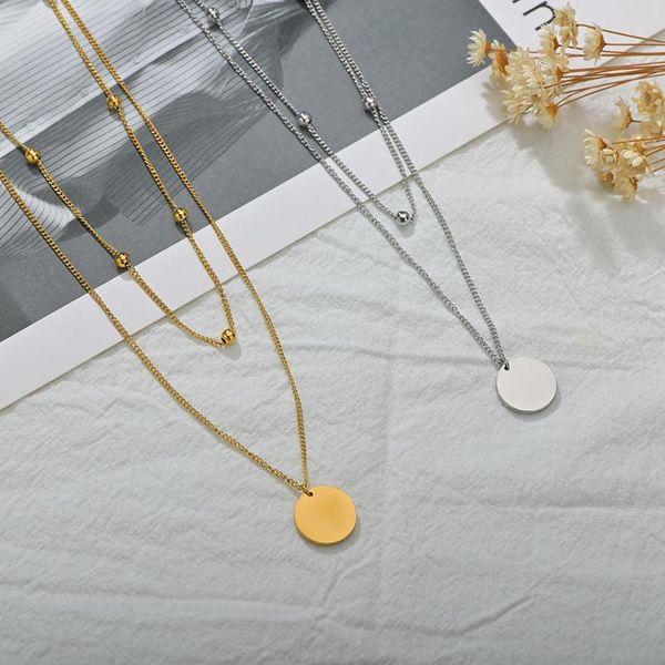 

chains meyrroyu stainless steel 2 layer colors beads necklace for women coins chain choker 2021 fashion party jewelry collares, Silver